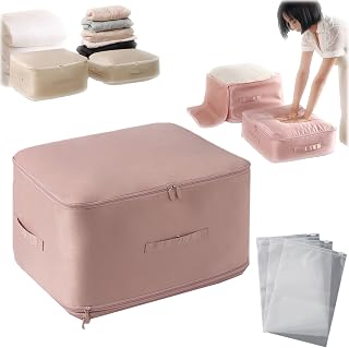 Ultra Space-saving Self-Compression Organizer, Compression Quilt Storage Bag Large Capacity, Compression Storage Bag for Clothes, Heavy Duty Moving Bags, Storage Bag (Pink, XL)