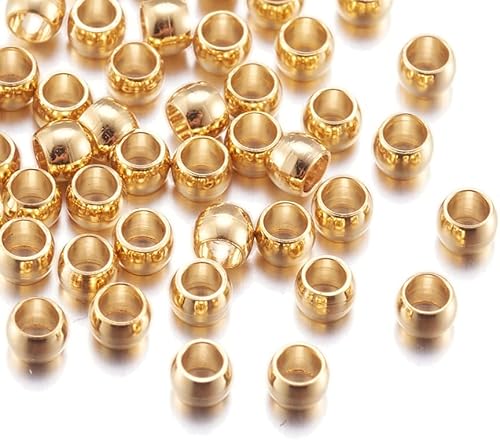 Miniatura 2 de 50 cuentas de acero inoxidable 304 chapadas en oro real de 24 quilates, cuentas de engarce de metal sólido sin costuras, cuentas espaciadoras para
