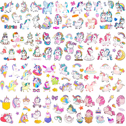 Qpout 12 Sheets Unicorn Temporary Tattoos For Kids Girls, Cute Unicorn Theme Fake Tattoo Stickers, Children Unicorn Birthday Party Gifts Bag Filler, Hand Face Arm Decoration Tattoos #TOP4
