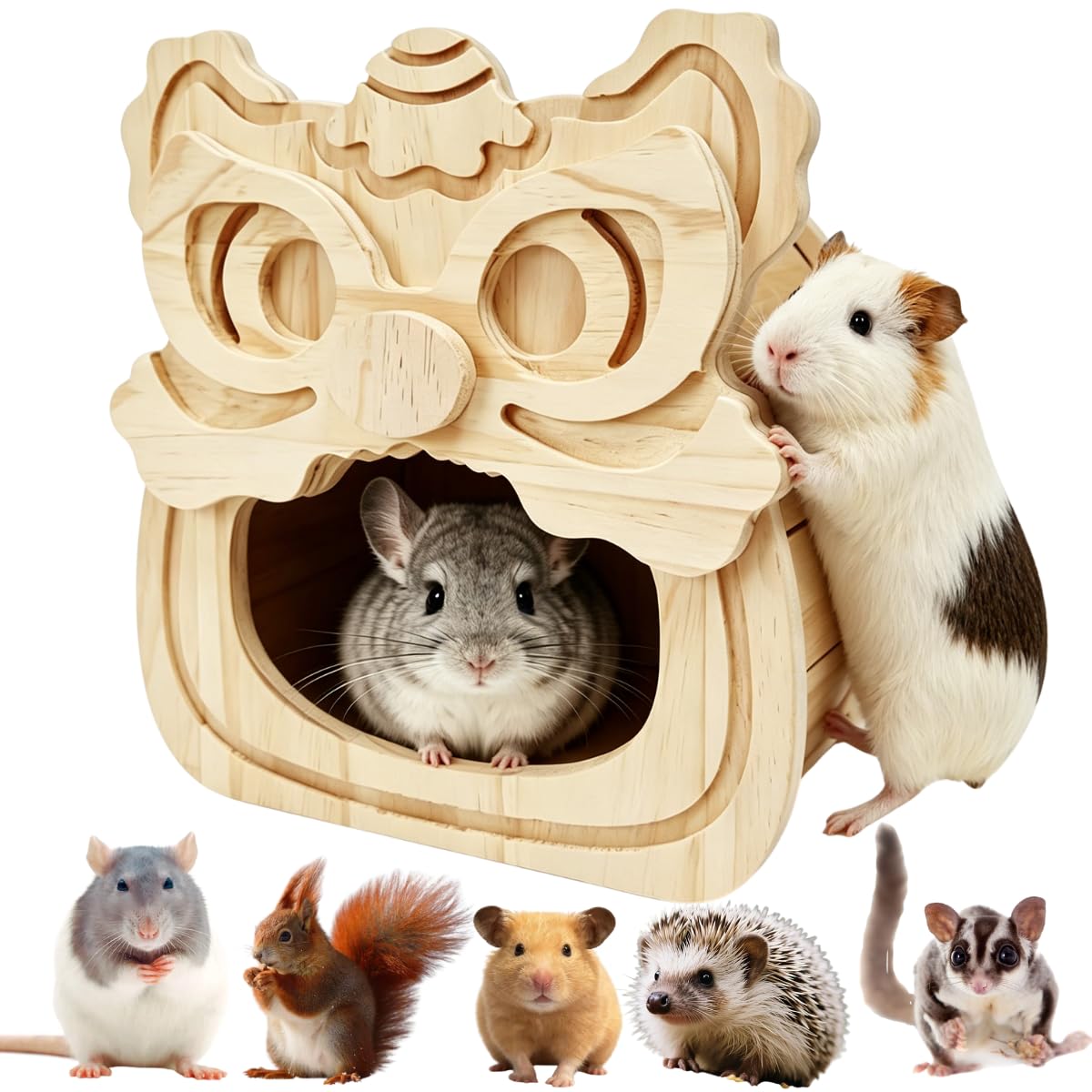 Chinchilla Hideout - Escondite de madera natural para chinchilla, ardilla, azúcar, planeadores