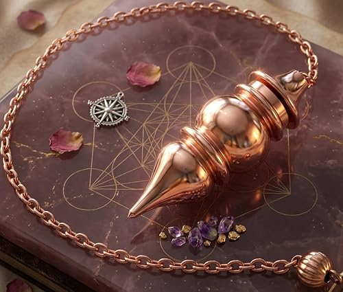 Miniatura 7 de Péndulo abierto de punto de cono de metal de cobre de diseño único. péndulo curativo de Reiki para adivinación y radiestesia.