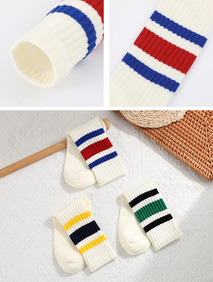 Retro Striped Crew Socks Sport Socks,Casual Cotton Stretchy Socks, with Seamless Toe for Men and Women Multicolor4