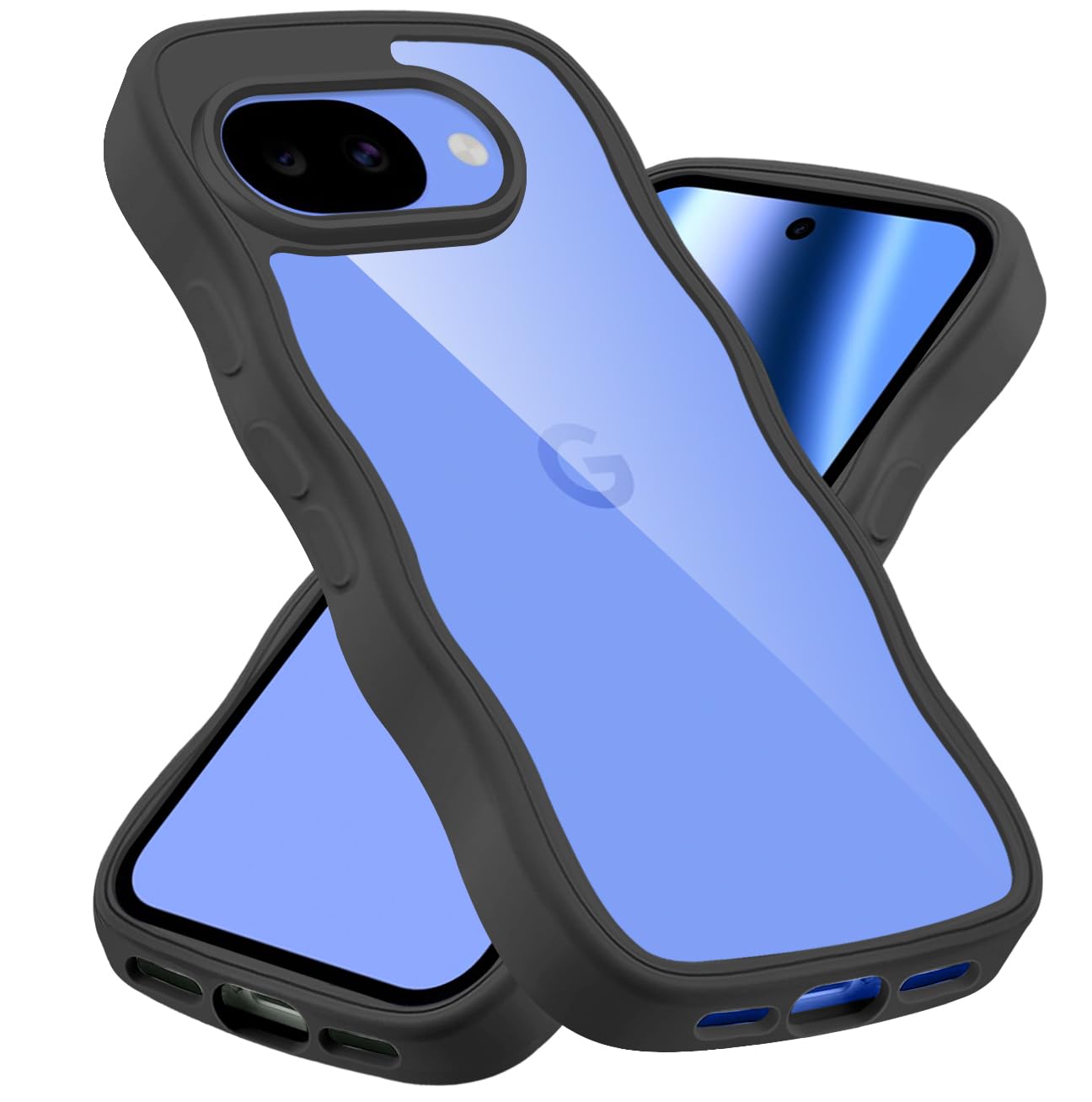 Wonyihui For Pixel 10A ケース クリア かわいい 波状フレーム 耐衝撃 グーグル ピクセル10A スマホケース 滑り止め 人気 可愛い カバー 落下防止 (ブラック)