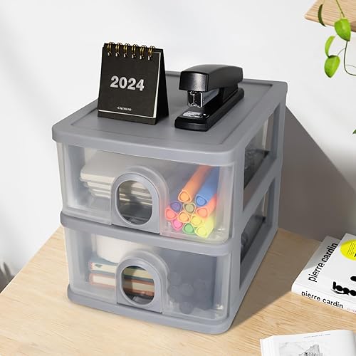 Miniatura 4 de DETEIN Cajones de almacenamiento de escritorio, organizador de escritorio con cajones, 2 cajones organizadores, cajones de plástico transparente