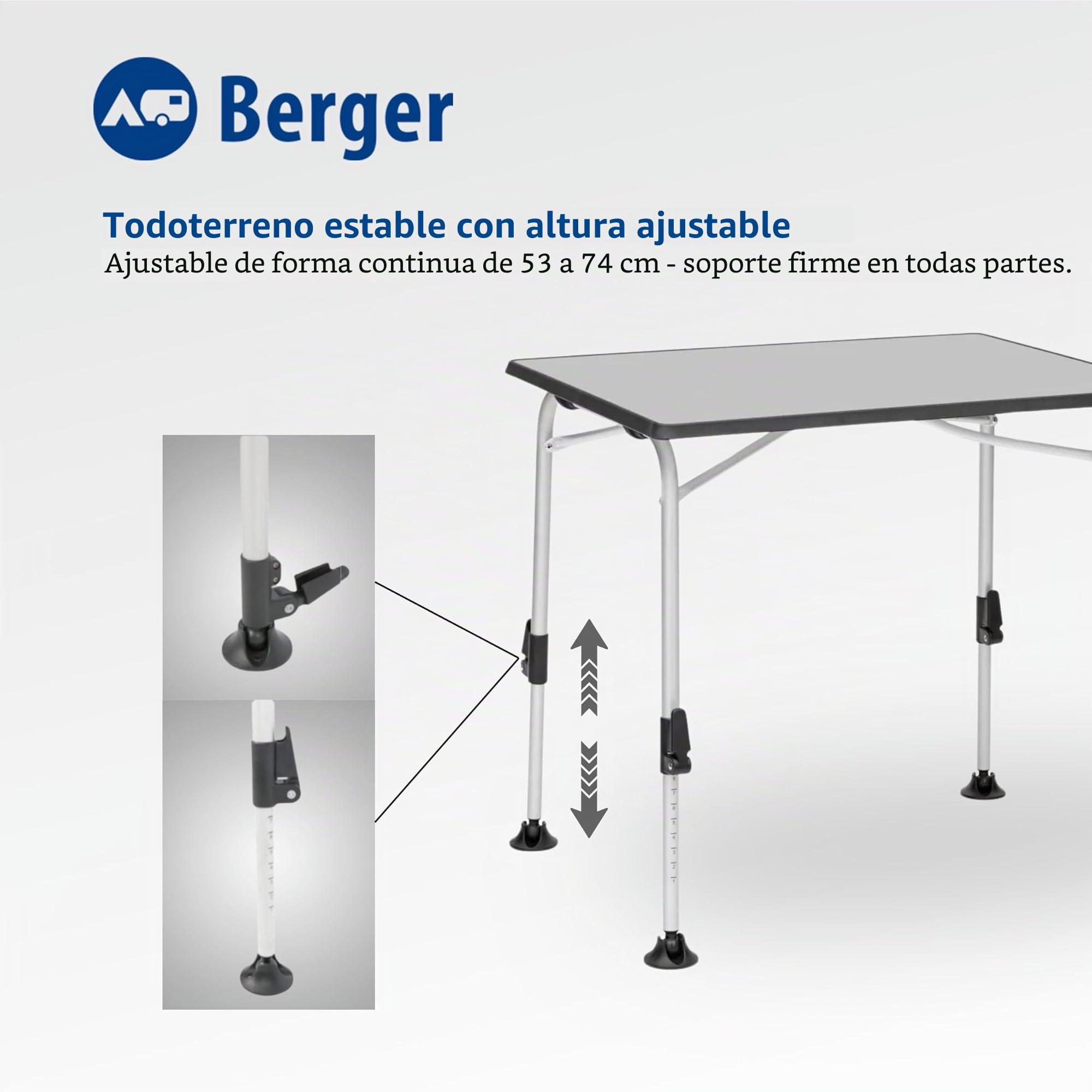 Berger Mesa plegable de camping de aluminio y madera MDF | Mesa de jardín, para exterior o interior, regulable en altura | Ivalo I 80x60 cm