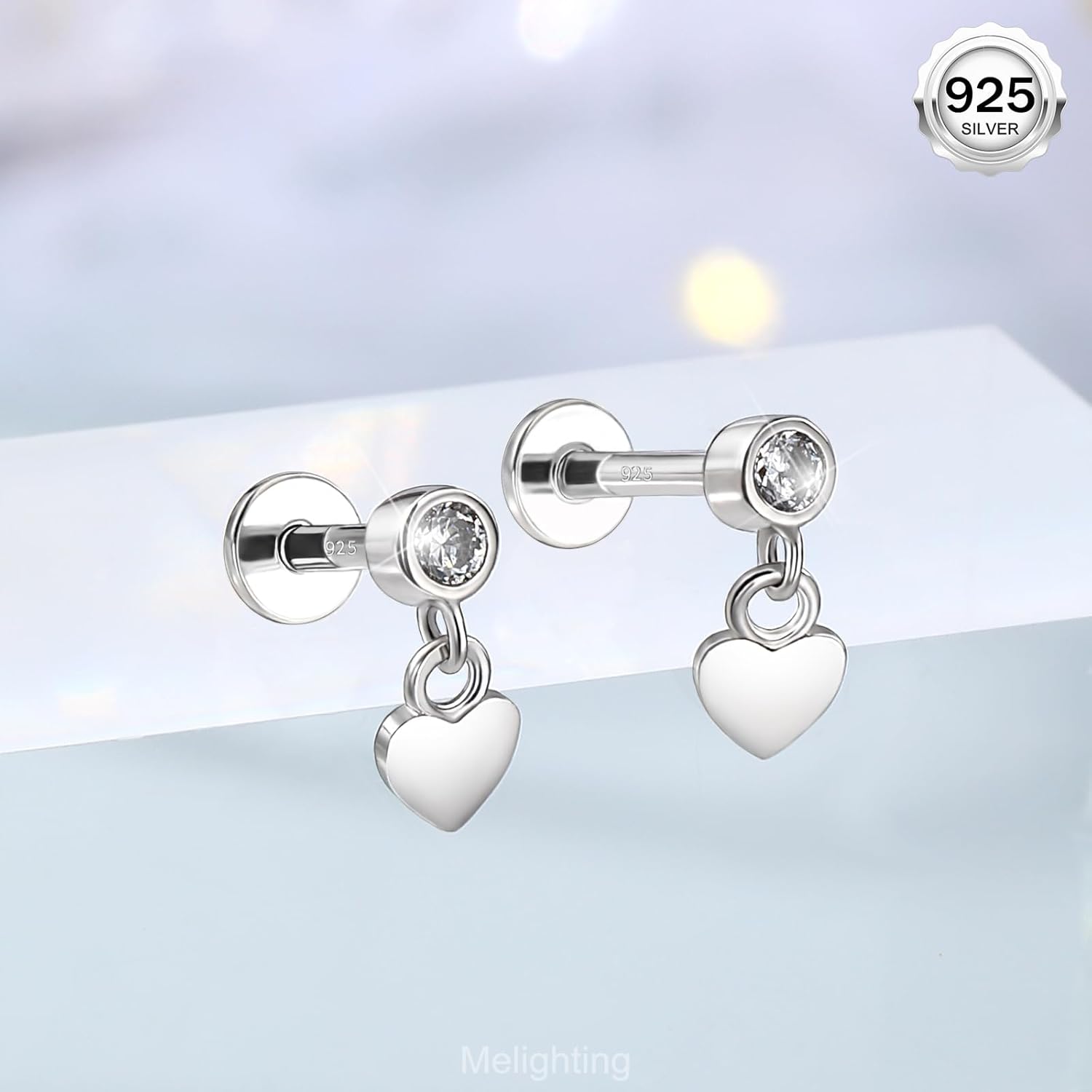 Melighting 16G Sterling Silver 925 Tragus Piercing Jewelry Internally Threaded Teardrop Flat Back Earring Clear CZ Lip Labret Cartilage Helix Stud for Women 6/8 mm - Image 6