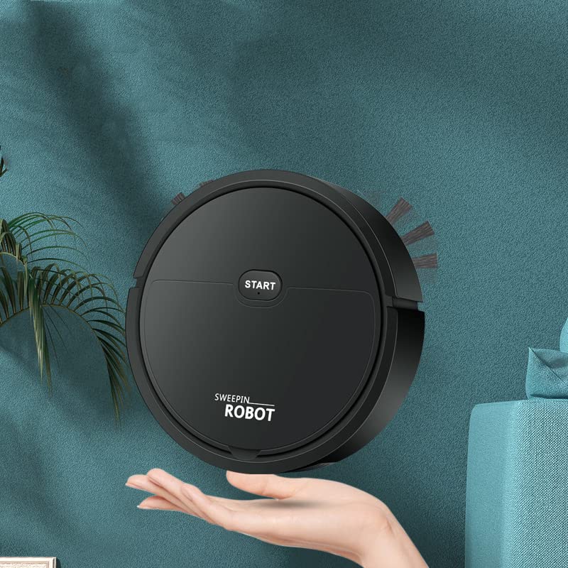 WOHPNLE Robot Vacuum Cleaner, USB Smart 3 in 1 Super Thin, Powerful Suction, Quiet, Self Charging Robotic Vacuum Cleaner, Cleans Hard Floors to Medium Pile Carpets (Black)