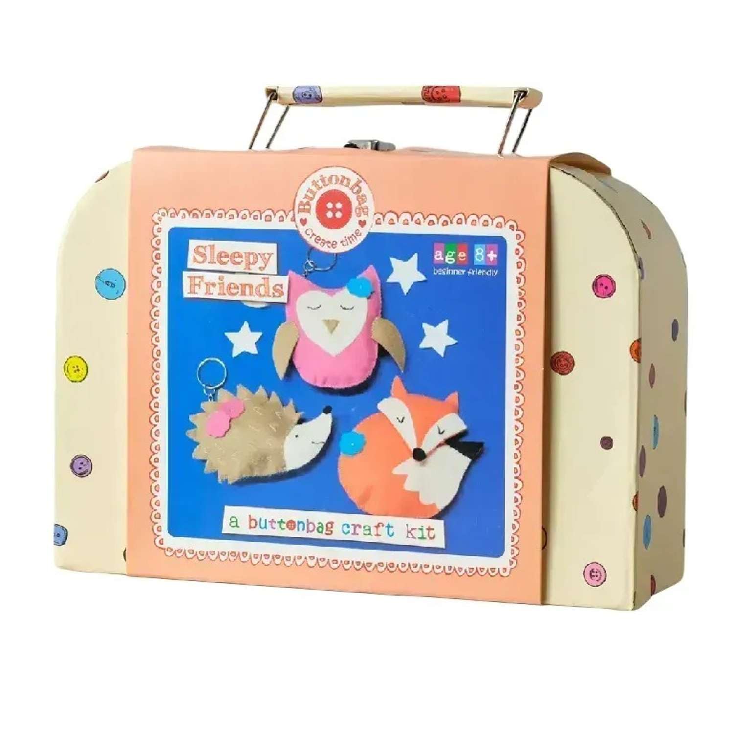 Buttonbag Earth Tones Sleepy Friends Keyrings Sewing Craft Kit Learn To Sew - Kids Crafts Kit - Suitable For All Levels With Simple Patterns And Full Instructions - Childrens Craft Kit With Gift Suitcase Size 8
