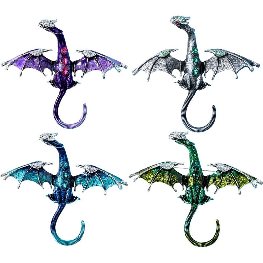 Uzztfa 4 Pcs Vintage Dragon Brooches Pins for Women Men Flying Dragon Brooch Personality Lapel Pin Badge Clothing Hat Bag Accessories