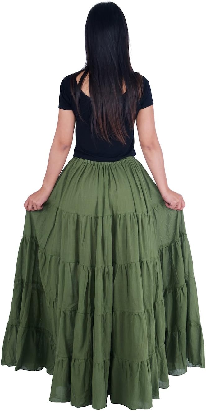 Lannaclothesdesign Women's Cotton Long Ruffle Full Circle Long Skirts Maxi Skirt