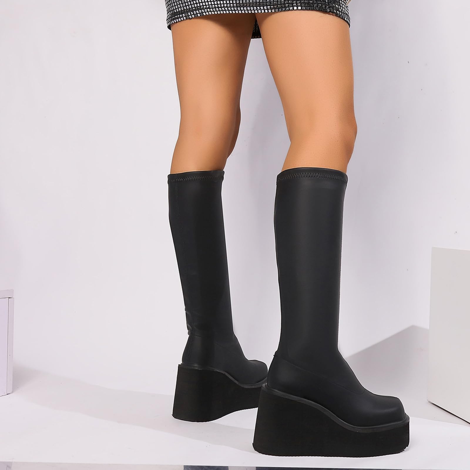 Stivali Donna Estivi Sa Appartamenti metà Polpaccio in Pelle Scamosciata Stivaletti Donna Tacco Basso Fashion Stivali Stivaletti da Donna Biker Motociclista Stivali Donna con
