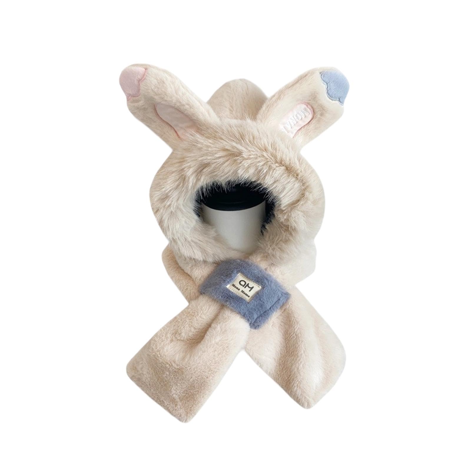 nivaa Winter Hat Scarf Comfortable 2 in 1 Beanie Headwear Cartoon Plush Animal Hat Beige-picture-5