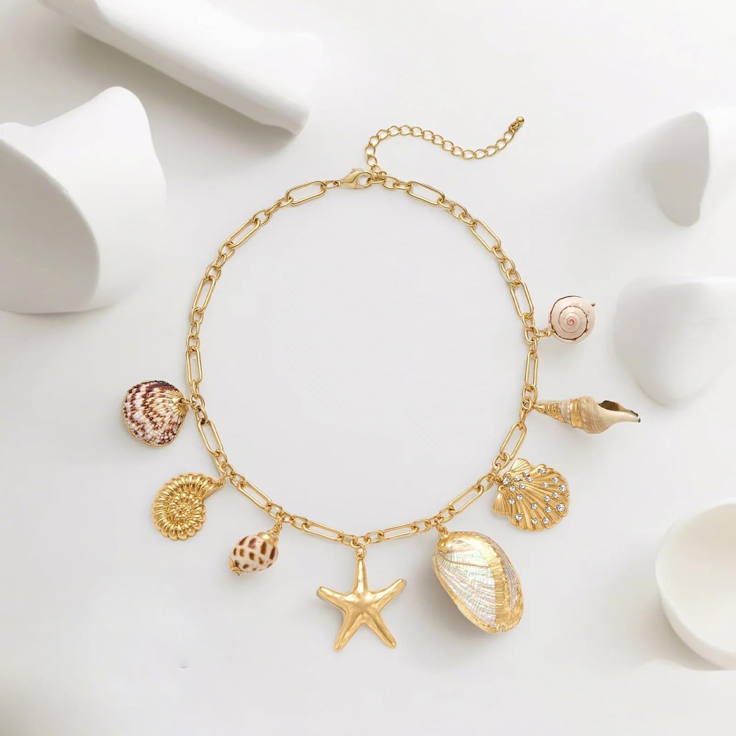 YANCHUN Starfish Necklace Beach Necklaces for Women Shell Pendant Jewelry Summer Ocean Theme Seashell Necklace Beach Vacation Essentials Fashion Accessories Summer Outfits for Women - Image 7