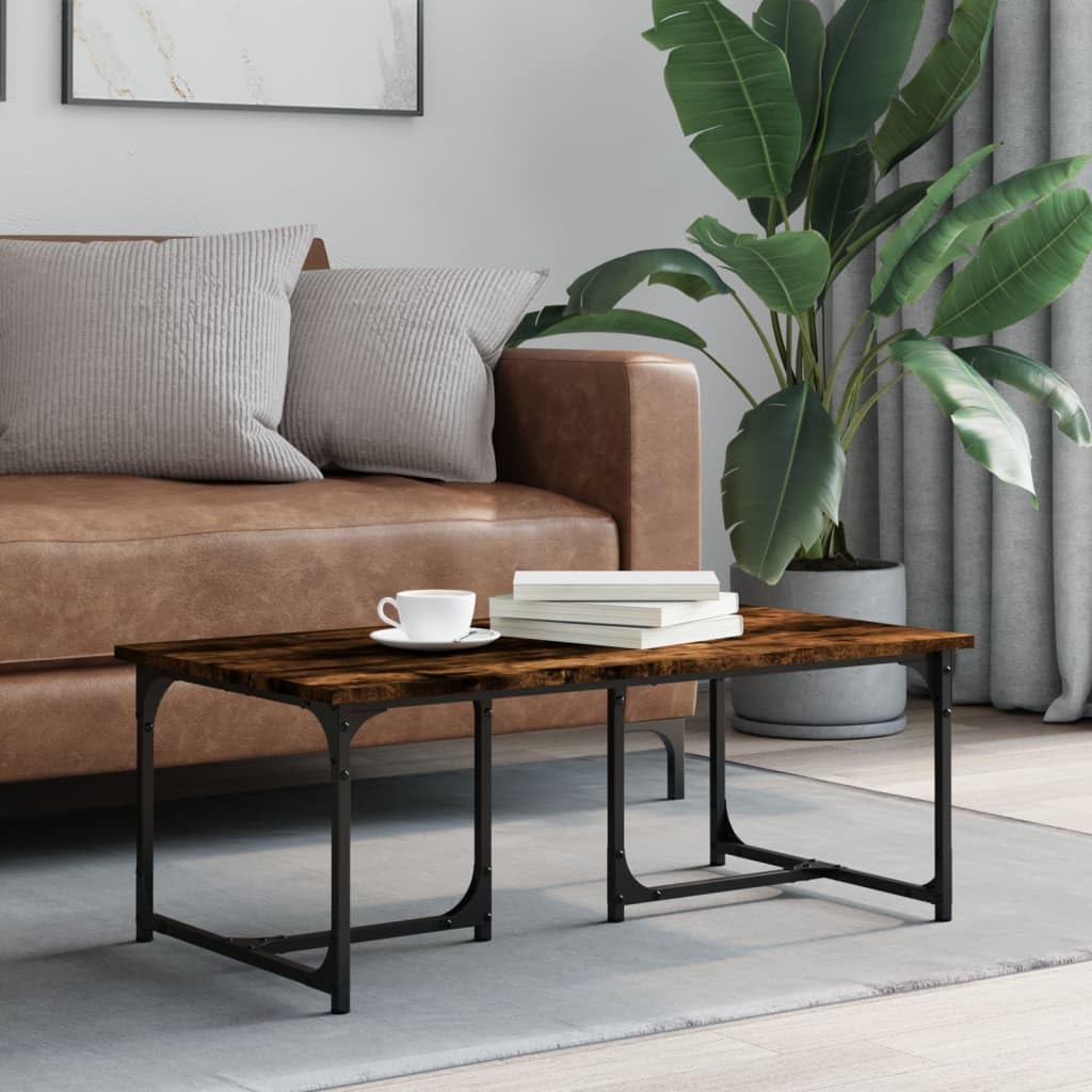 Table basse chêne fumé design industriel moderne pour des soirées conviviales dans le salon
