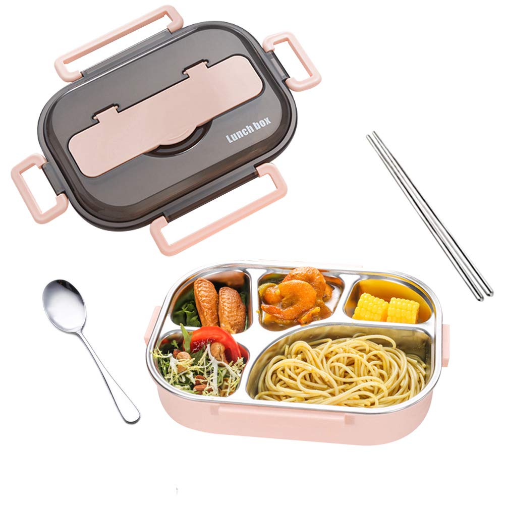 Amropi Boys Pink Bento Box Stainless Steel Lunch Containers 2/3/4/5 Compartment Food Storage With Chopsticks And Spoon (, 5 Compartment)