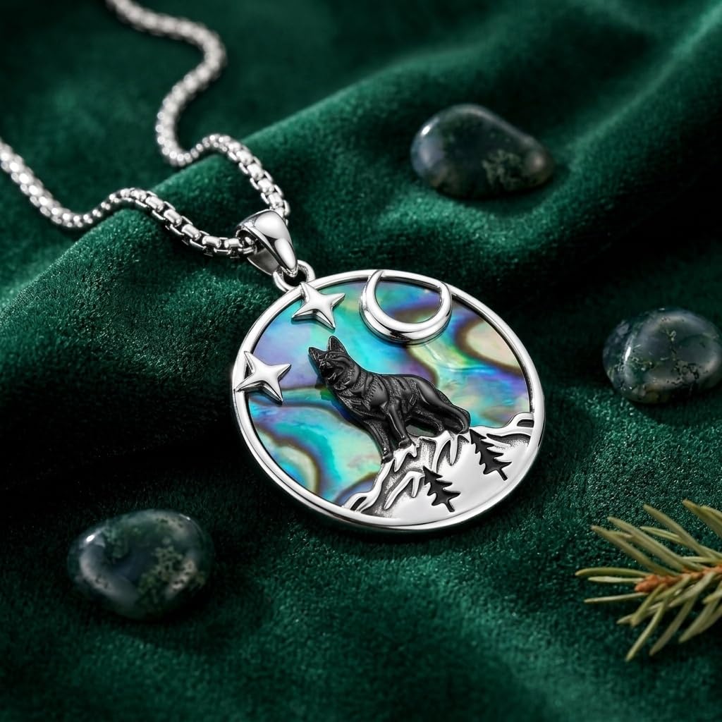 DAYLINLOVE Hund Kette 925 Sterling Silber Dackel/Schnauzer/Yorkshire/Grayhound/Deutscher Schäferhund Berg Baum Abalone Muschel Anhänger Schnauzer Hund Schmuck Geschenk für Damen Frauen Mädchen
