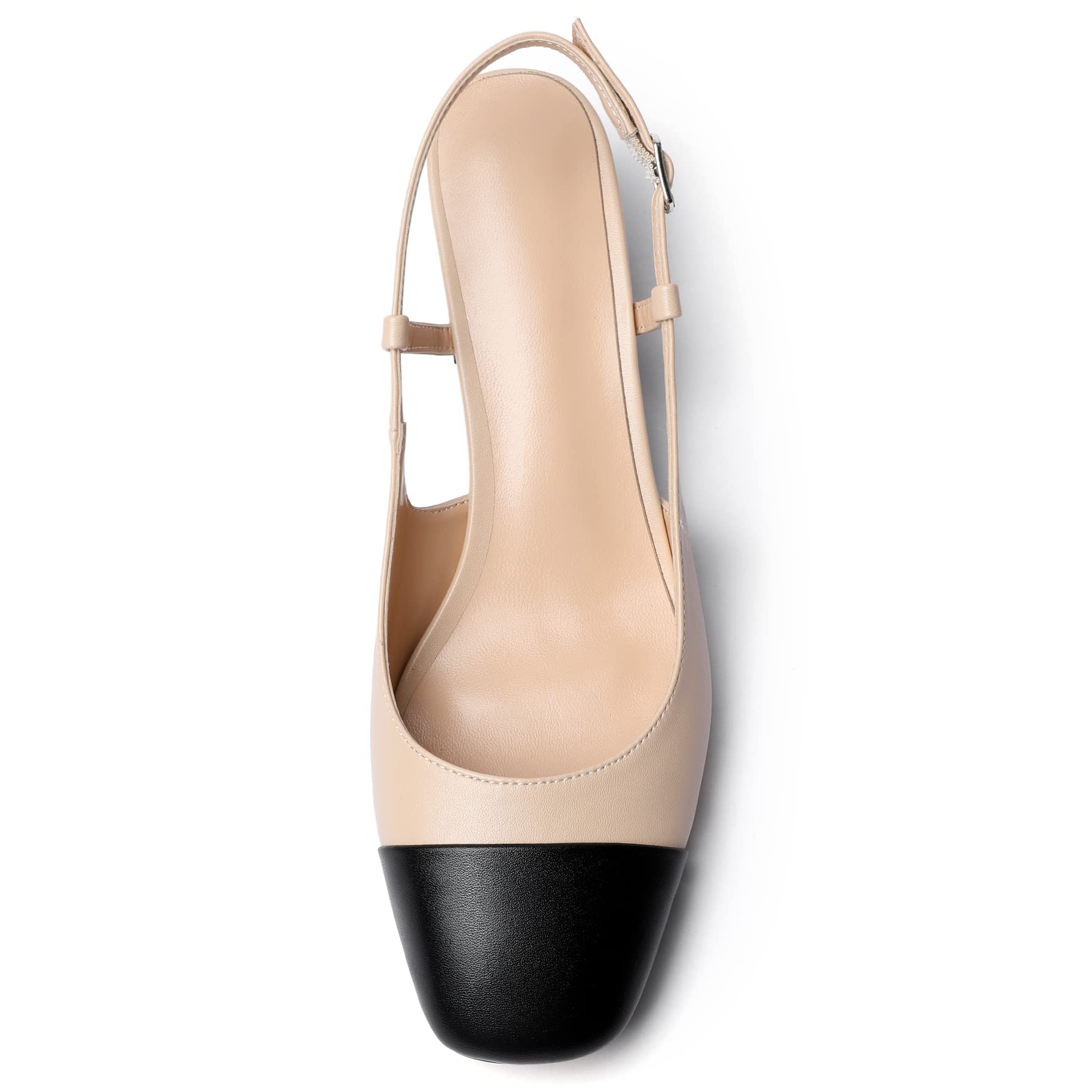 EDEFS Escarpins Femme Talons Bloc Slingback Bout Carré 5CM Chaussure Femme Mariage Bureaux Cérémonie R Noir Beige EU36
