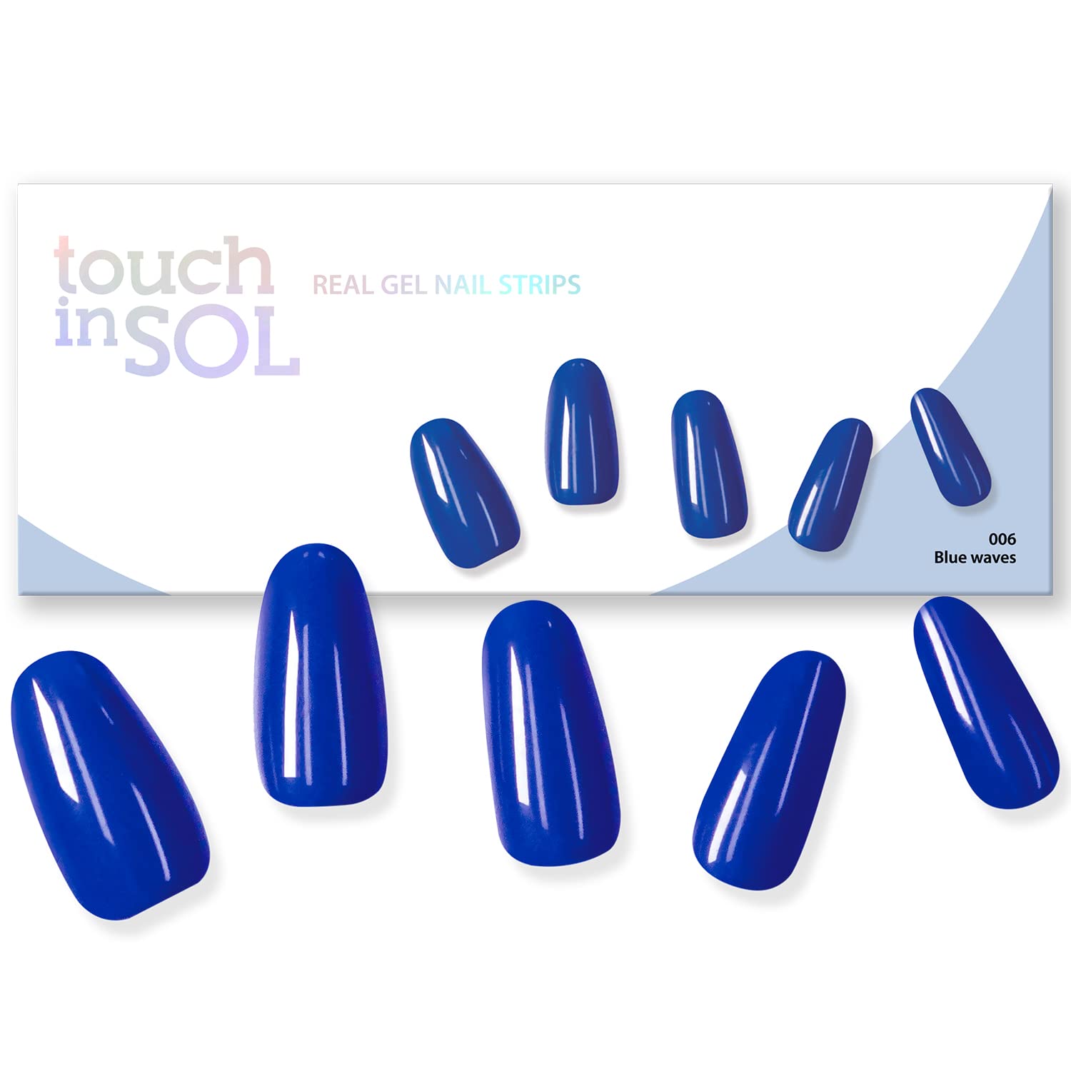 TOUCH IN SOL Semi Cured Gel Nail Polish Strips #6 Blue Wave – 33 Pcs Soft Gel Nail Wraps Kit – Long Lasting Real Nail Art Stickers - Easy to Apply & Remove
