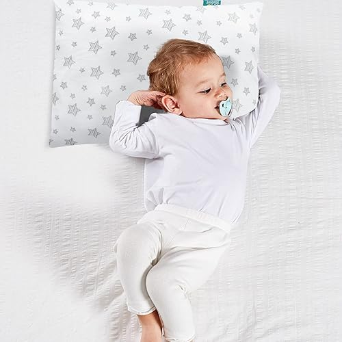 Baby Toddler First Pillow with Pillowcase (13 x 18), Baby Toddler 's Flat Pillows for Boy and Girls, Machine Washable Soft Travel Pillow, White