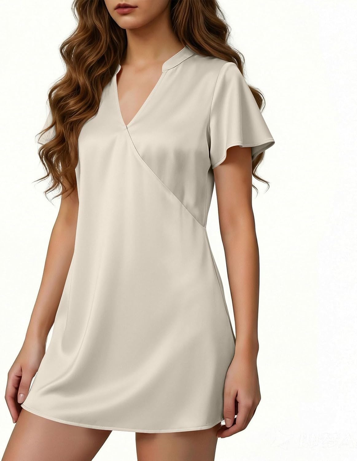 Cocktail Dresses for Women Formal Short Satin Dress Elegant Short Sleeve V Neck Wedding Party Mini Dress