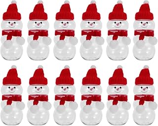 LUOZZY 36pcs Snowman Juice Bottles with Sealed Lids Mini Scarves Hats Plastic Clear Christmas Candy Jars Reusable for Smoothies Milk Beverages 500ml