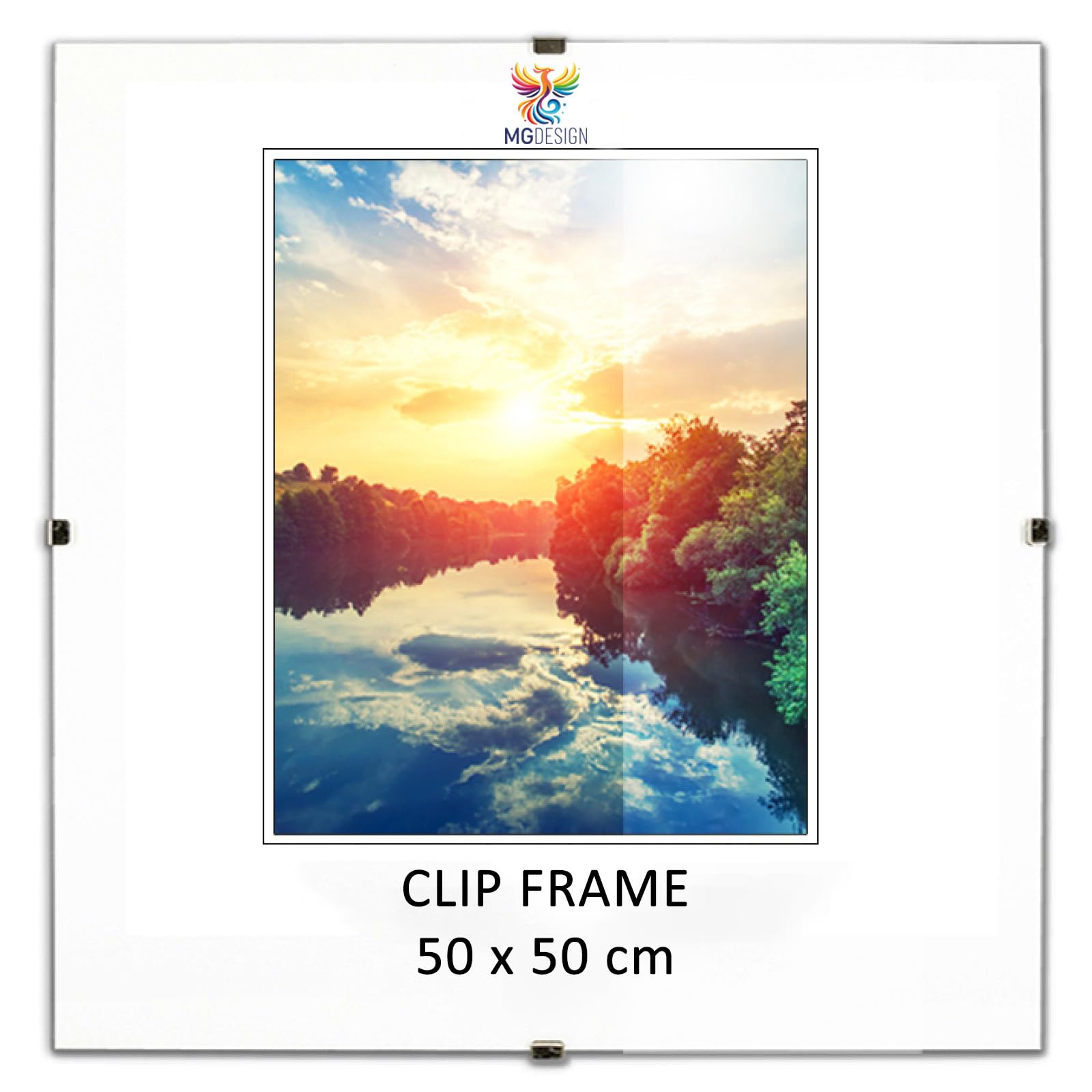 Mg Design Transparent Clip Frame 20 X 20 In (50 X 50 Cm) – Easy-To-Hang Shatterproof Acrylic Glass – For Posters, Photos & Certificates