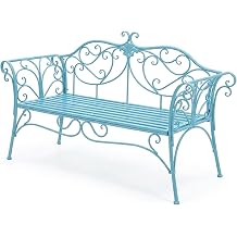 A k mavi metal retro bah e bank , 2 ki ilik, d kme demir ve al minyum, kavisli s rt ve kol akl , kolay montaj, teras, veranda ve bah e i in ideal