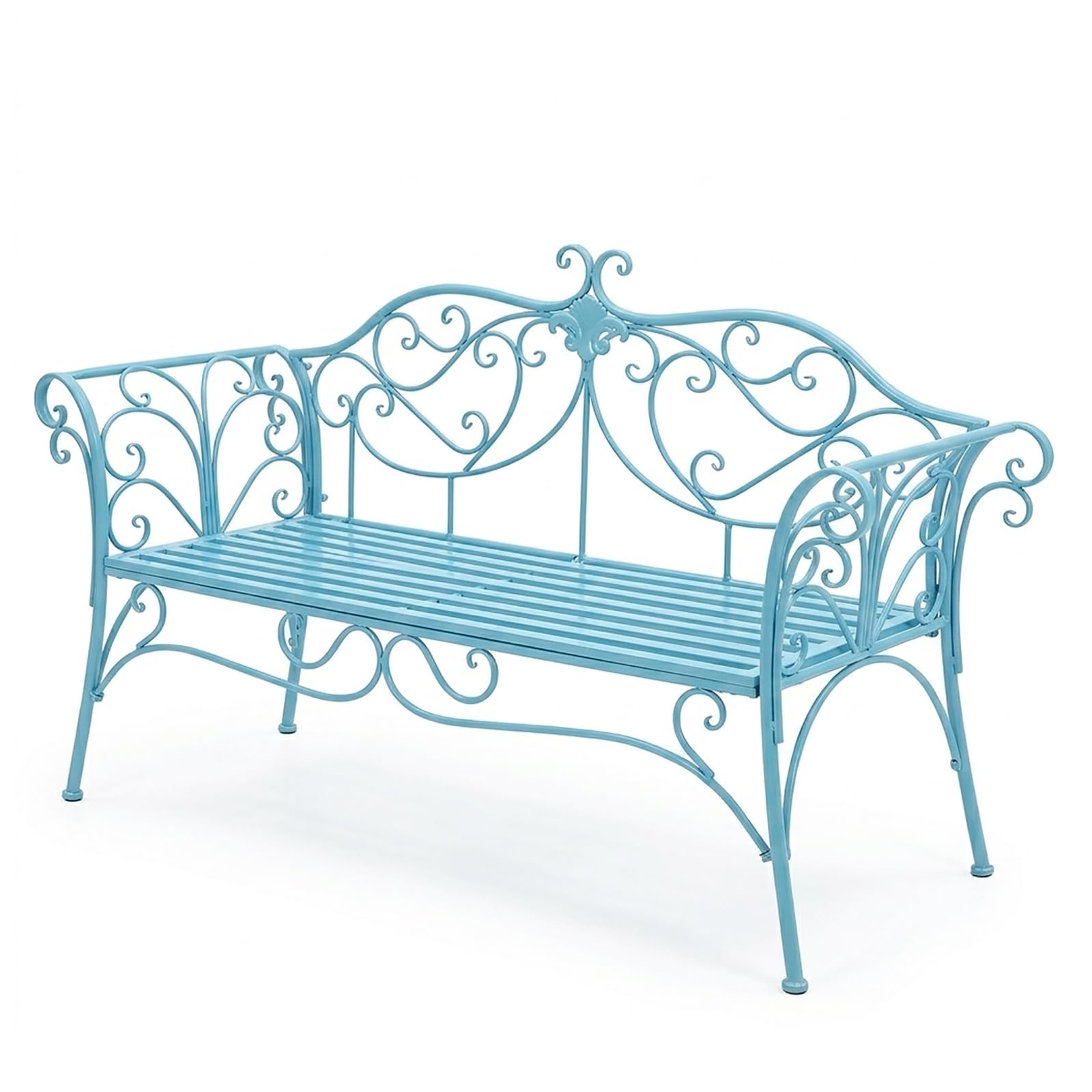 Garden Benches Retro Metal Clearance, 2 Seaters with Curved Design Backrest and Armrest,Outdoor Cast Iron Cast Aluminium Bench for Garden,Patio, Porch and Yard Easy Assembly (Color : Light blue)