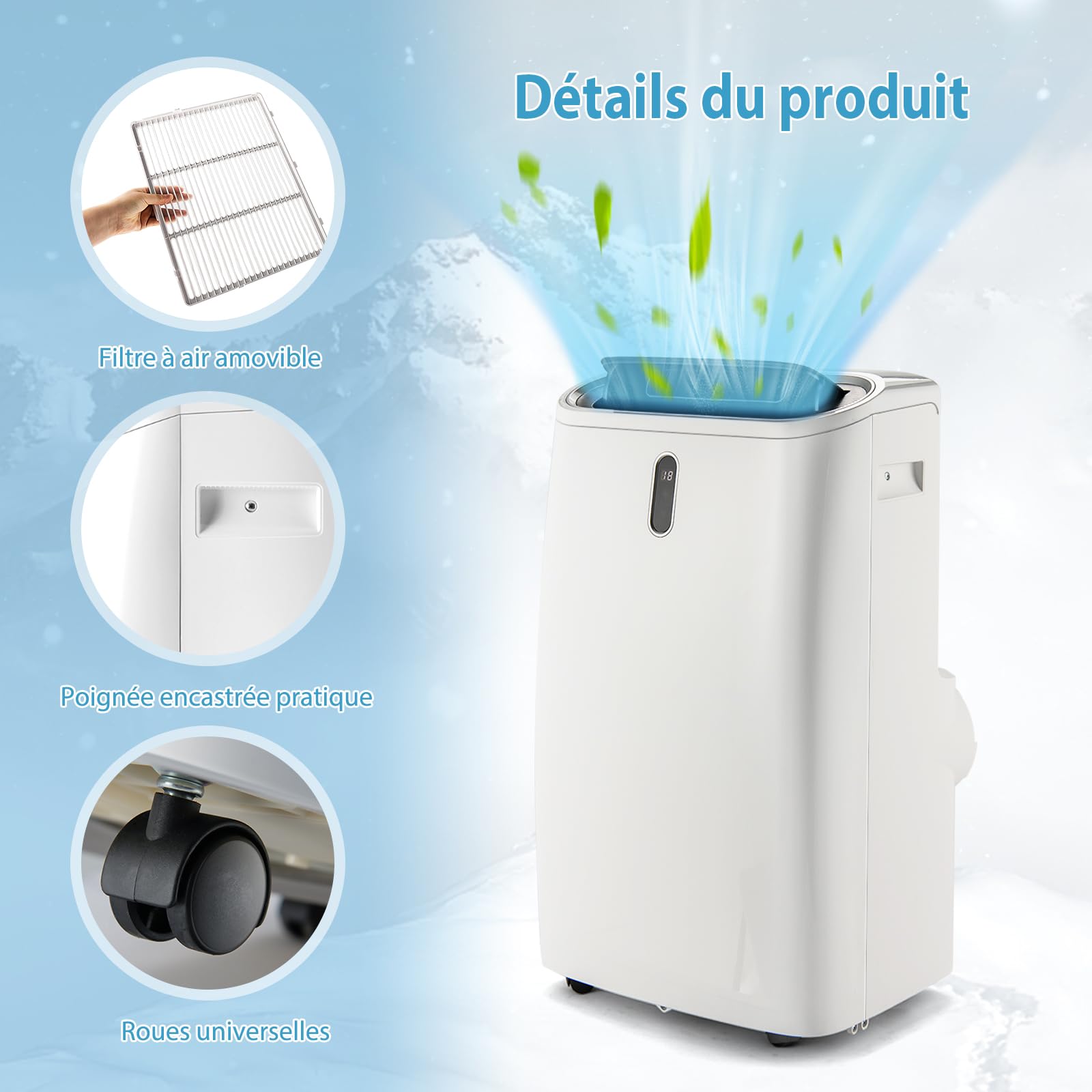 SOARS Climatiseur Mobile, 16000BTU 4,7kW, 4 en 1 Refroidissement & Chauffage & Déshumidification & Ventilateur, avec Tuyau d'Évacuation, Télécommande/Application, Minuterie 24H (16000BTU 4,7kW)