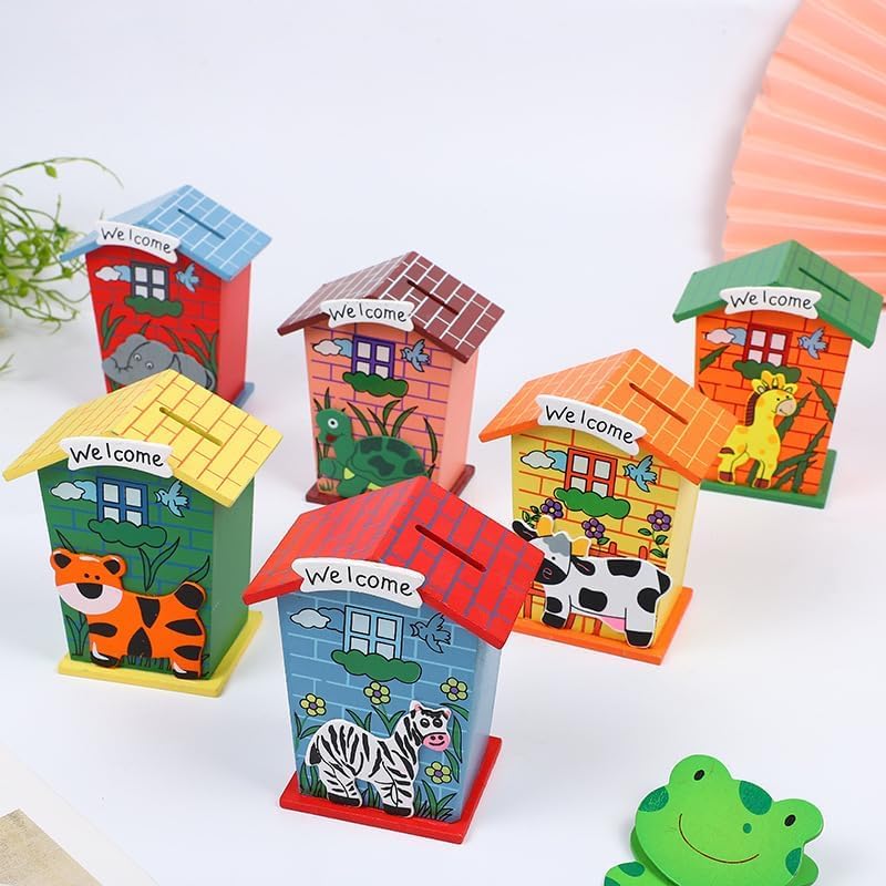 Lovzilly Piggy Bank for Kids Return Gift - Wood House Animal Designs | Educational Learning Toys Multi Color Perfect for Kids Birthday Party (Pack of 3) (B0DG62BM5X) Amazon Price History, Amazon Price Tracker