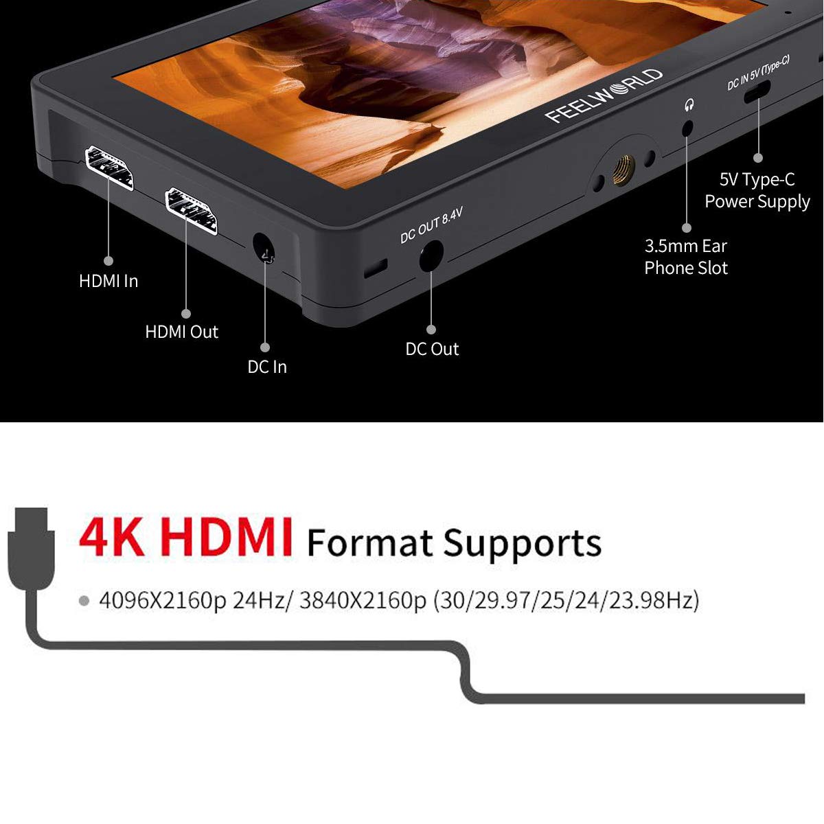 FEELWORLD F5 Pro Camera Field Monitor DSLR 5.5 pollici Touch Screen IPS FHD1920x1080 4K Uscita HDMI braccio inclinabile Potenza Uscita F970 Installare e Kit