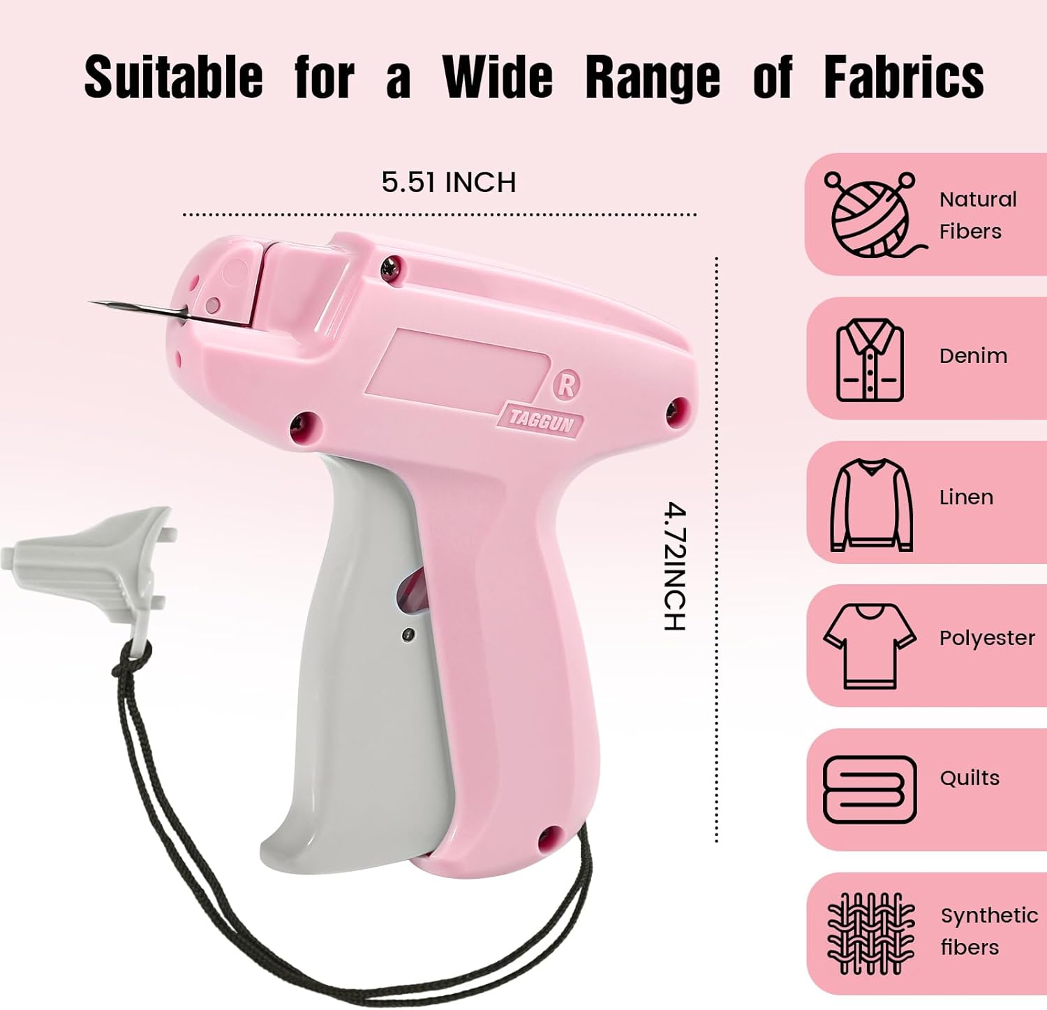 Stitch Gun for Clothes, Quick Clothing Fixer, Tagging, Sewing Kit Includes 5 Needle, 1000 Black Fasteners & 1000 White Fasteners(Pink-White) - Image 2