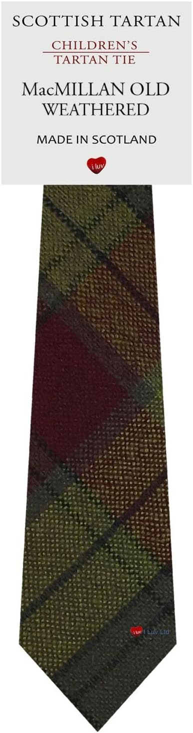 I LUV LTD Boys All Wool Tie Woven And Made in Scotland in MacMillan Old Weathered Tartan