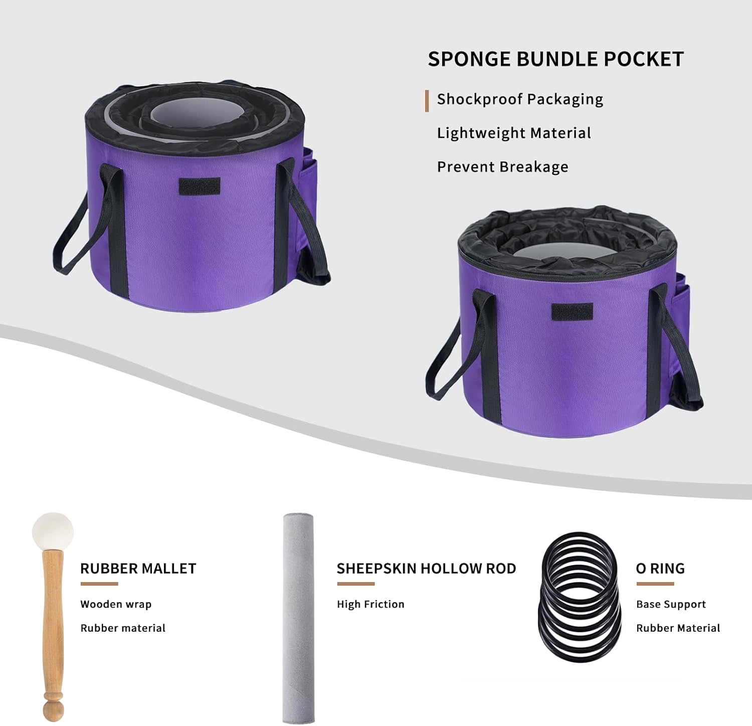 Leize 6-12 inch Lotus Design Chakra Tuned 432hz Set of 7 Quartz Crystal Singing Bowls with Heavy Duty Carrying Cases and Singing Bowl Mallet Suede Strikers