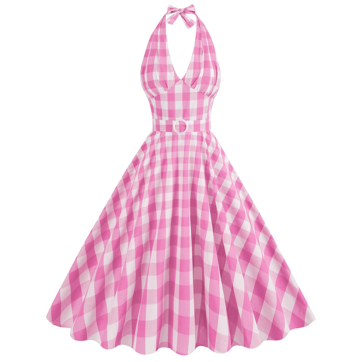 CFWSHJ Damska sukienka w kratę z lat 50. XX w. Vintage Retro z lat 50. Huśtawka bez rękawów Rockabilly sukienka koktajlowa
