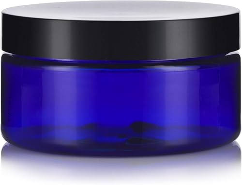 Miniatura 5 de Jarro recargable de bajo perfil, de plástico sin BPA, para PET, azul cobalto, 8 onzas (6 unidades) + espátulas y etiquetas.