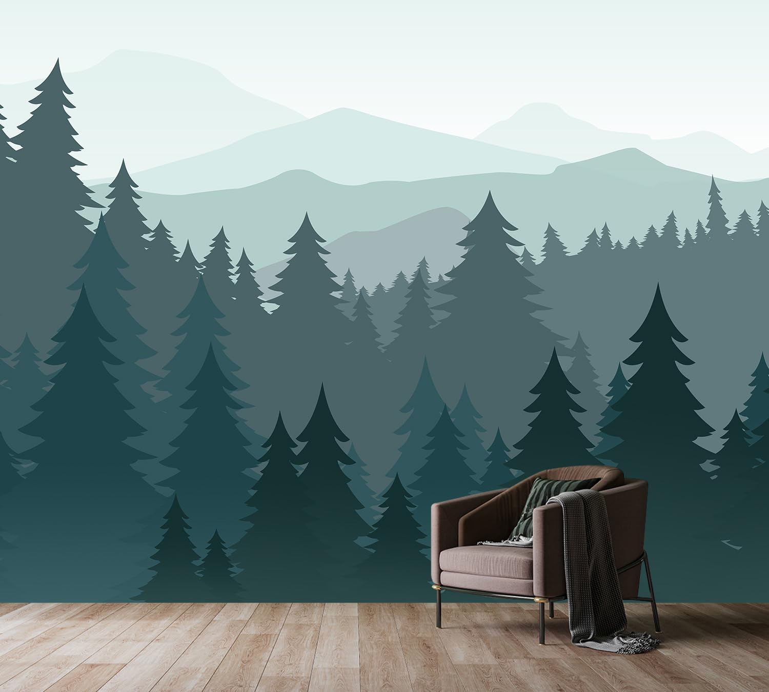 PYFFYP- Blue Watercolor Pine Forest Wallpaper murals for Bedroom Living Room?Not Peel and Stick?