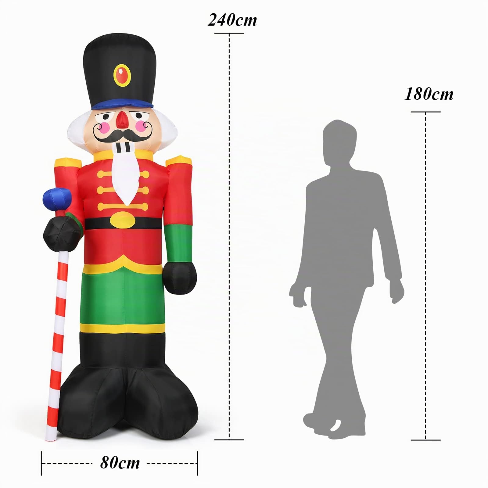 GOPLUS 240 cm Nussknacker Soldat, Aufblasbare Weihnachtsfigur, Weihnachtsdeko mit LED-Beleuchtung, mit Eingebautem Gebläse, mit Befestigungsmaterial, für Innen- & Außenbereich