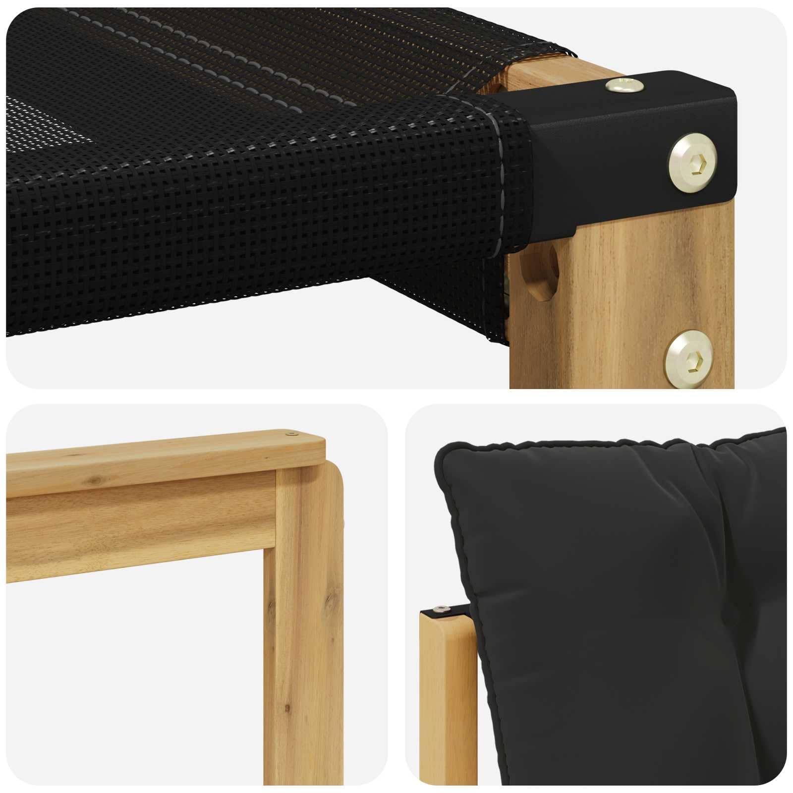 Outdoor-Sofagarnitur mit Kissen 3-teilig Weiß Schwarz wetterfest langlebig modernes Akazienholz für Garten Terrasse Balkon Wohnzimmer Essbereich, platzsparend und vielseitig nutzbar