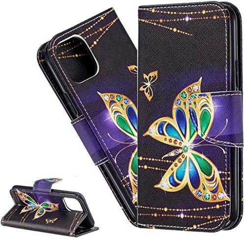 LEMAXELERS Carcasa Huawei Honor 9A,Funda Huawei Honor 9A Pintura Dibujo Carcasa de Tipo Libro con Ranuras para Tarjetas de Soporte y Solapa Cierre magnético Case,BF Big Green Butterfly