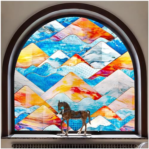 Image of SUNBABY Stained Glass Window Film:304,3D Decorative Window Privacy Film, Window Decals,Non-Adhesive Heat Control Anti UV Vinyl Static Clings,35.4 x 78.7 Inches