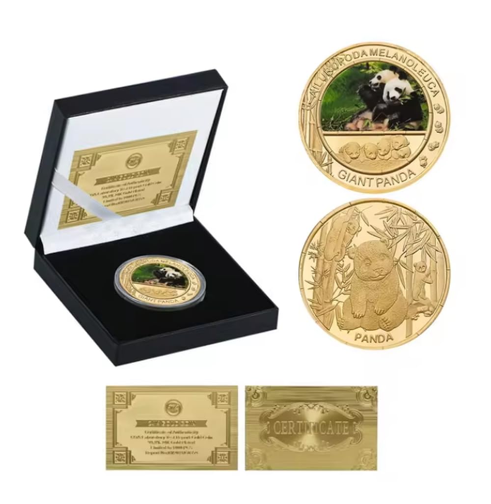 Bdjaozall Gold Giant Panda Plated Commemorative Coin China National Treasure Panda Challenge Coins Business Souvenir Gift For Collection