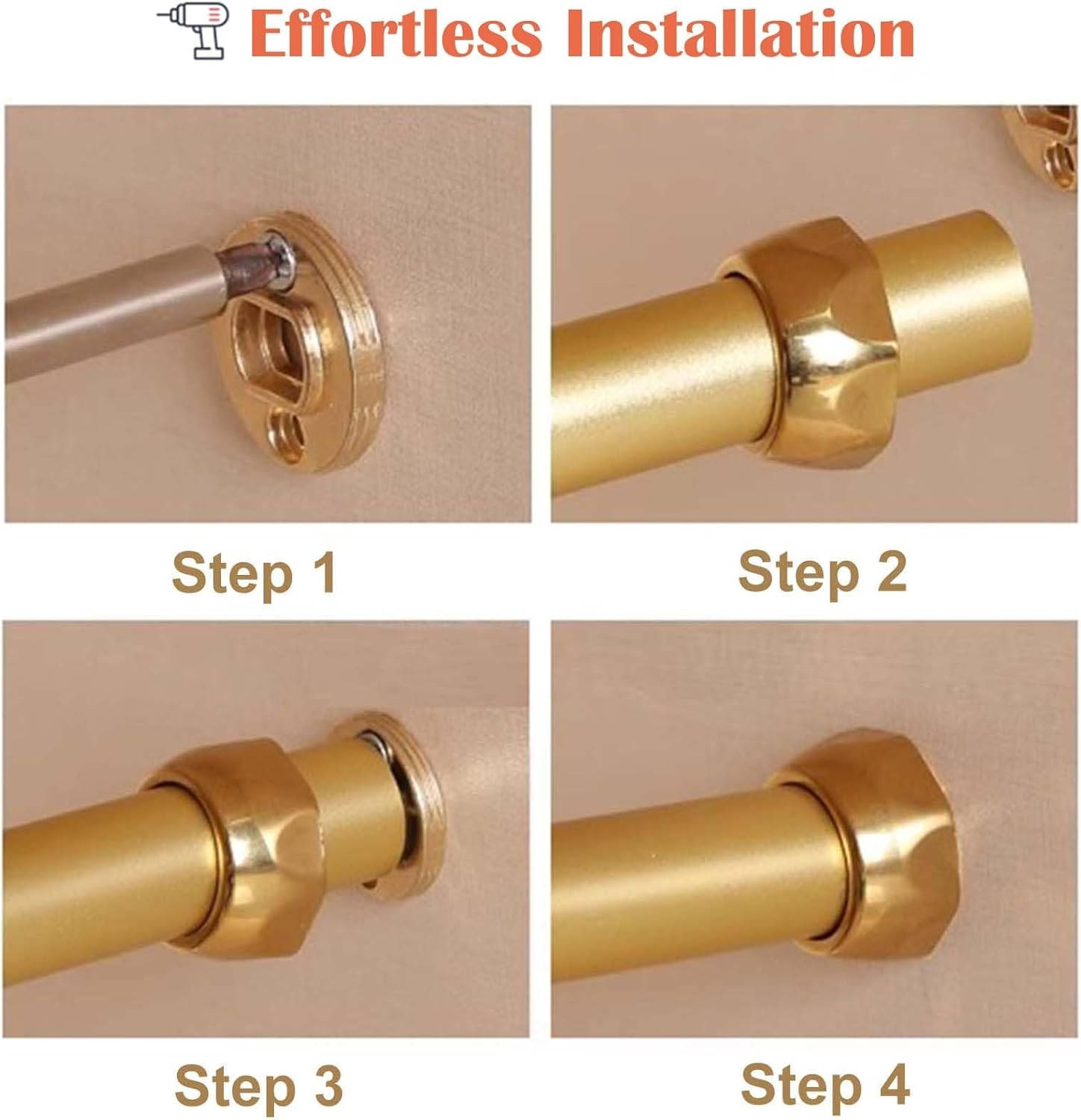 マットゴールドワードローブレール - 80cm取り外し可能なクローゼットロッドチューブ、エンドキャップ付きラウンドハンガー タオルラ