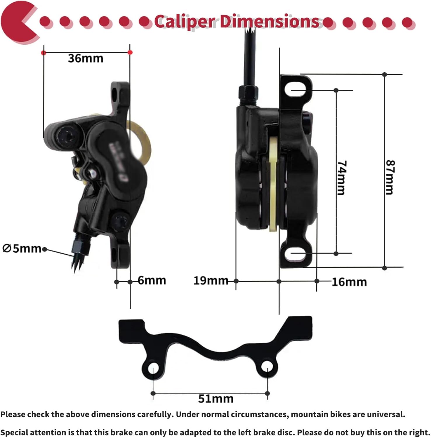 4-Pistons E-Bike Hydraulic Brake Set with 160mm/180mm/203mm Rotors 2-PIN Power-Off Disc Brake Set Alu Caliper Lever for Electric Bicycles Include 2300mm Hose