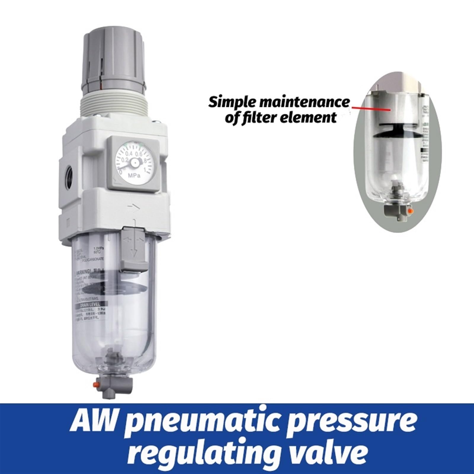 Filtro de aire separador agua y aceite fuente AW30/40-04E con válvula reguladora presión reductora(AW60-06DG-B)