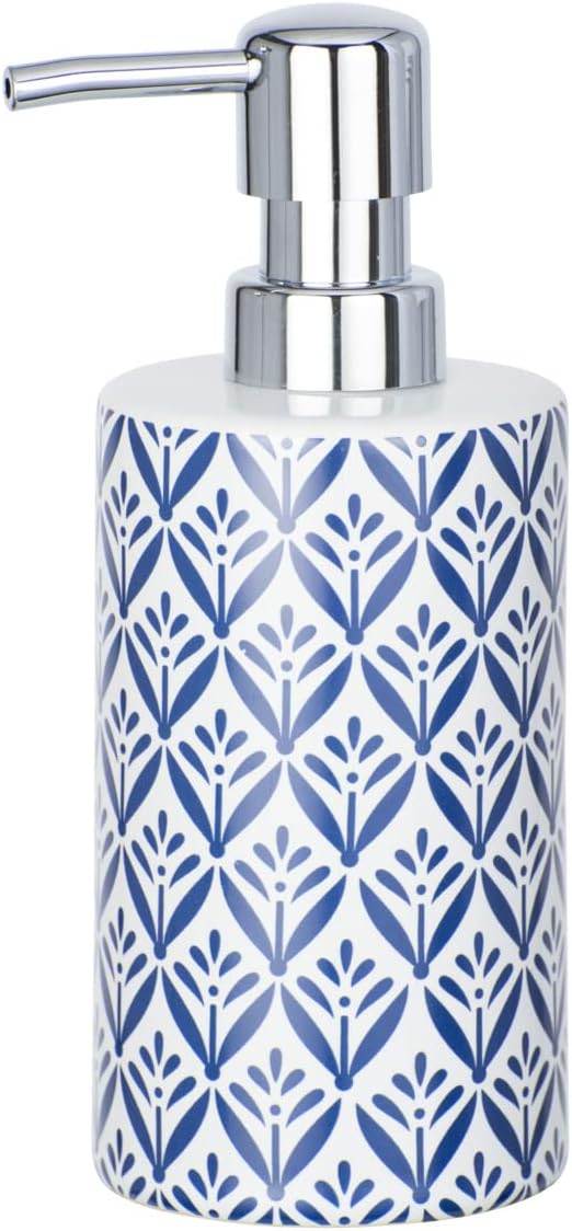 WENKO Lorca-Dispenser for Liquid soap, Ceramic, Blue, 7 x 8.5 x 18 cm
