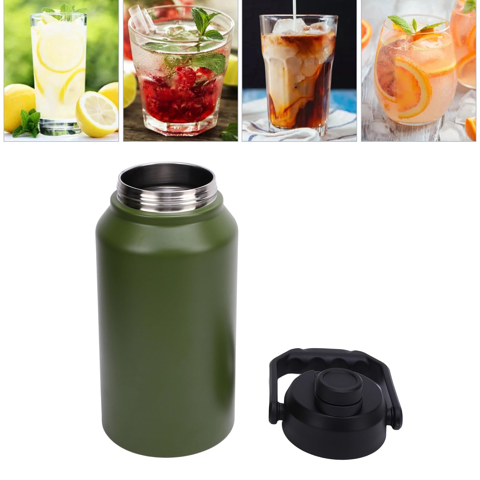 FTVOGUE Bouteille D'eau Isolée 3L avec Technologie de Triple Isolation, Flacon Sous Vide en Acier Inoxydable 316 pour le Camping, la Randonnée, la Salle de Sport et les Sports (Olive verte)