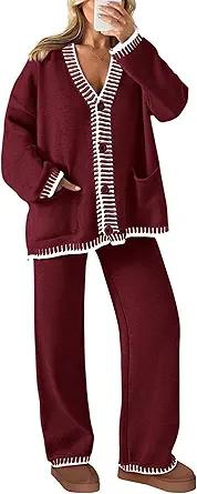 PRETTYGARDEN Lounge Sets for Women Fall 2025 Loungewear 2 Piece Outfits Cardigan Sweaters Track Suit Matching Winter Clothing