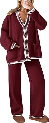 PRETTYGARDEN Lounge Sets for Women Fall 2025 Loungewear 2 Piece Outfits Cardigan Sweaters Track Suit Matching Winter Clothing