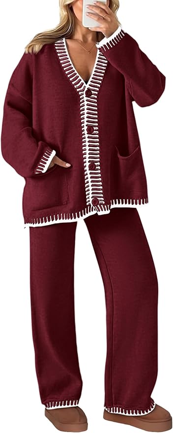 PRETTYGARDEN Lounge Sets for Women Fall 2025 Loungewear 2 Piece Outfits Cardigan Sweaters Track Suit Matching Winter Clothing